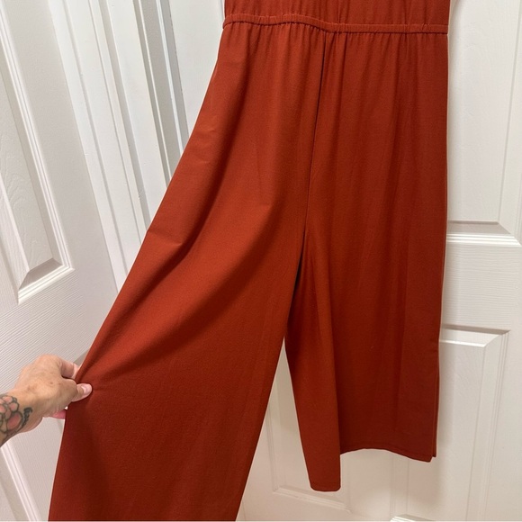 Eileen Fisher Wrap Front Stretchy Washable Crepe Jumpsuit in Rust Red Size Small - Picture 7 of 8